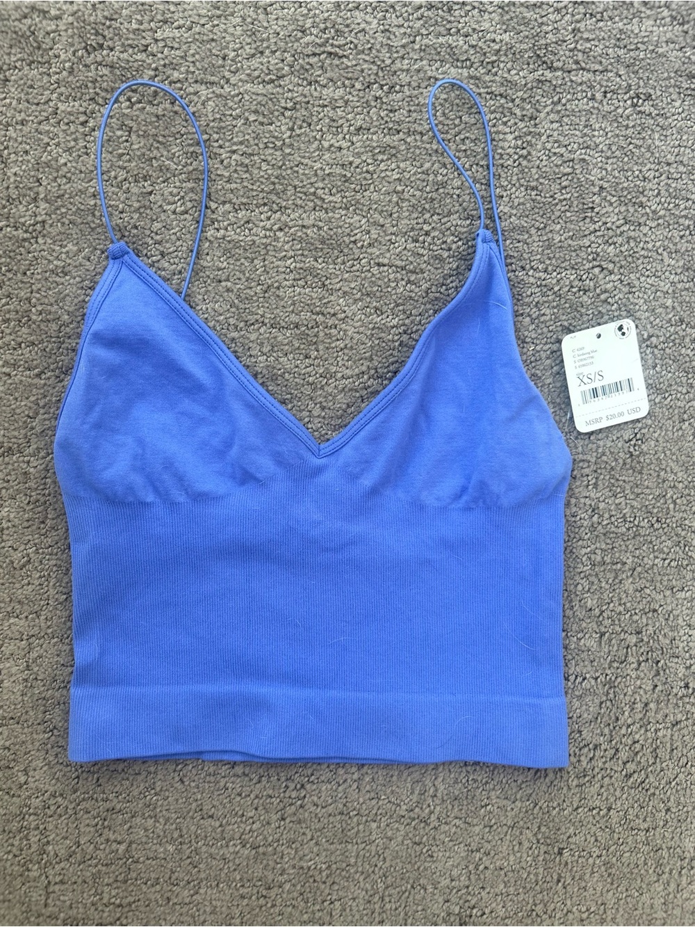 Free People Brami Blue Ribbed V-Neck Bra Top | XS/S